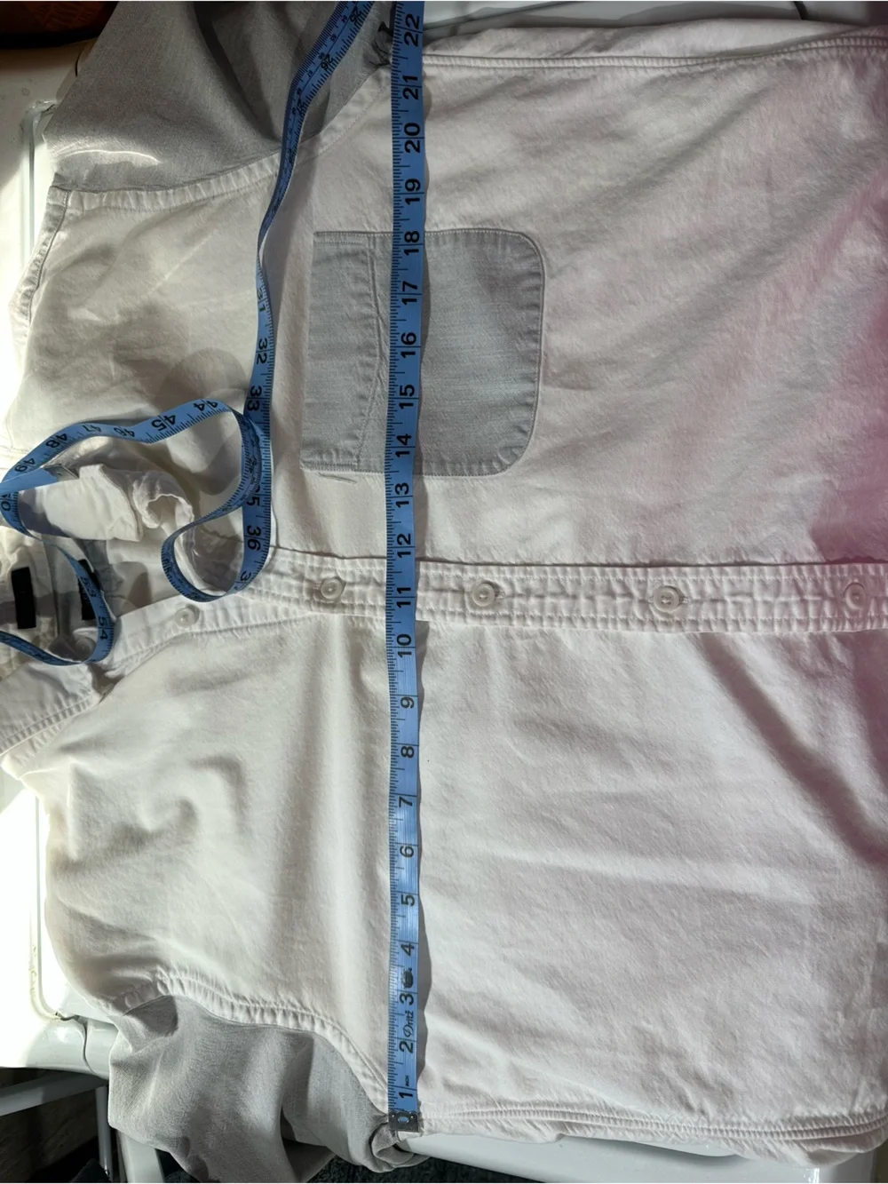 J. Crew Men's White Shirt with Light Gray Sleeves and Pocket